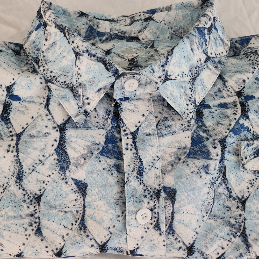 Silver Bait Fishing Vented Shirt Men’s XL Short Sleeve Button Down Blue/White